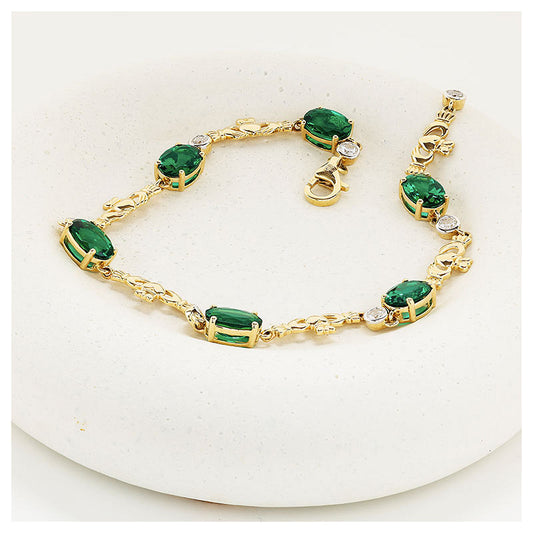 Shanore 14K. YG Lab Diamond and Emerald Bracelet