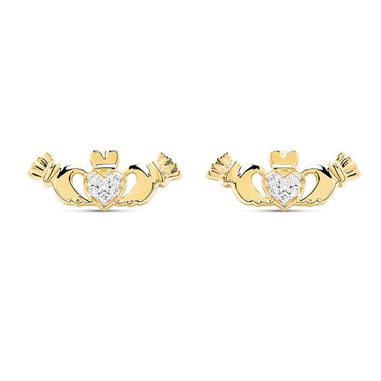 14K Gold Lab Diamond Claddagh Earrings