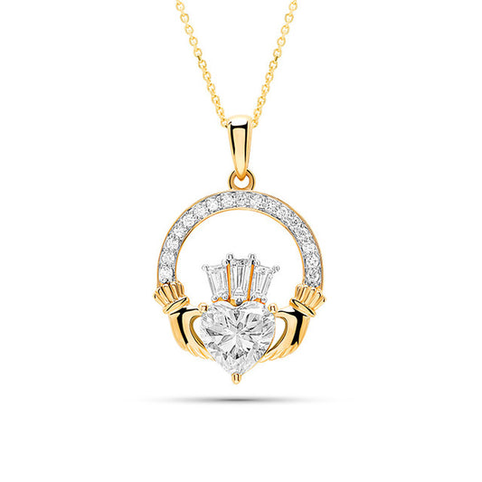 14kt Gold Lab Diamond Claddagh Medium Necklace