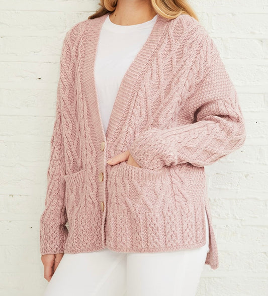 Aran Woollen Mills Vented Box Cardigan with Trellis