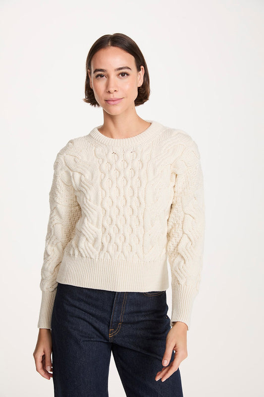 Aran Woollen Mills Super Soft Merino Crop Cable Sweater