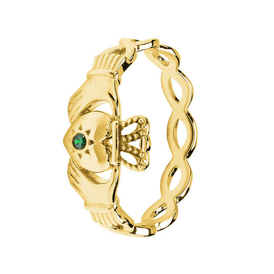 ShanOre 14K. Gold Vermeil & Green CZ Claddagh Ring