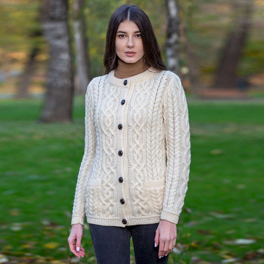 Saol Knitwear Ladies Button Cardigan Classic