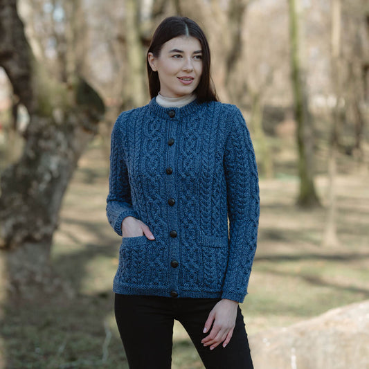 Saol Knitwear Ladies Button Cardigan Classic