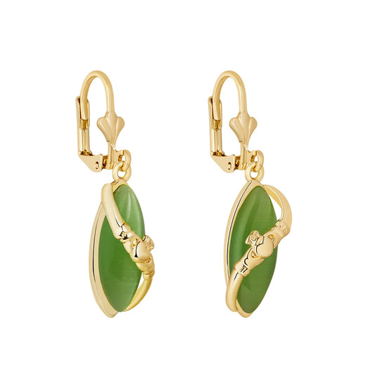 Solvar Gold Plated Cat Eye Claddagh Drop Earrings