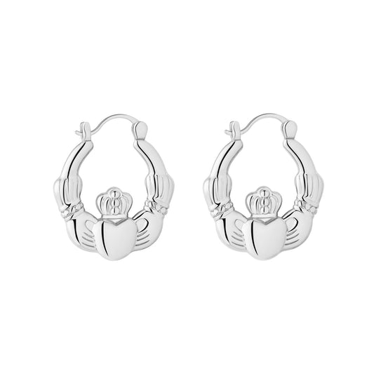 Solvar Rhodium Large Claddagh Hoop Earrings