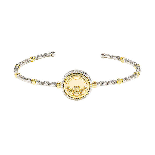 Shanore Sterling Silver Claddagh Bangle with Gold Plate