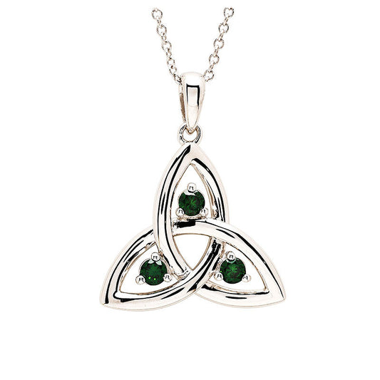 ShanOre SS CZ 3 Green Stone Trinity Knot Necklace