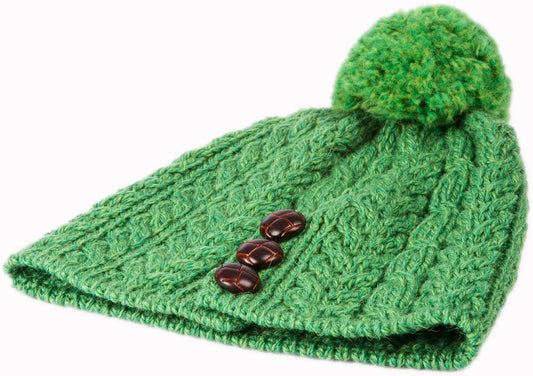 Aran Woollen Mills Merino Wool Knit Hat with Brown Buttons
