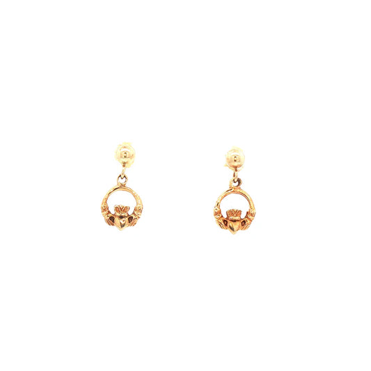 Facet 10K. Yellow Gold Petite Drop Claddagh Earrings