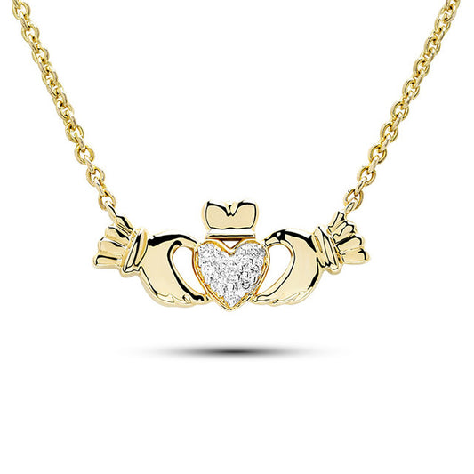 14kt Gold Lab Diamond Claddagh Necklace