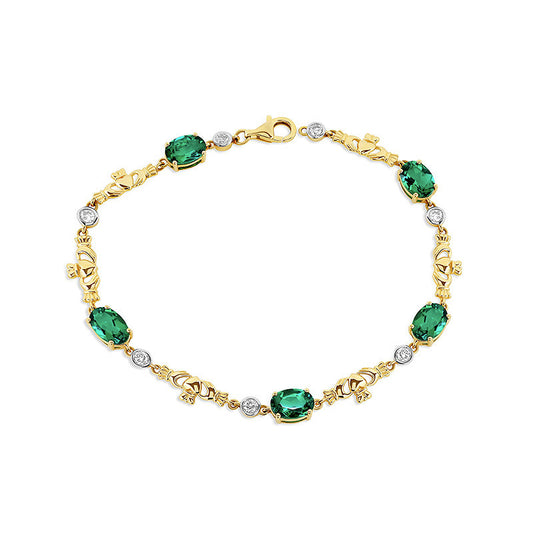 Shanore 14K. YG Lab Diamond and Emerald Bracelet