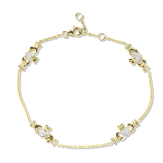 14kt Gold Lab Diamond Claddagh Bracelet
