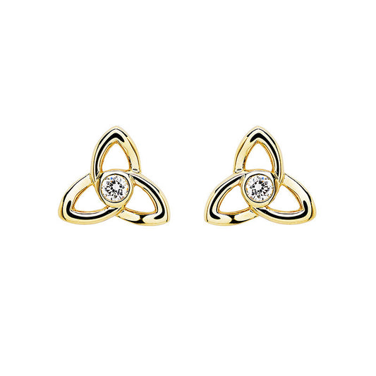 14K Gold Lab Bezel Diamond Trinity Knot Stud Earrings