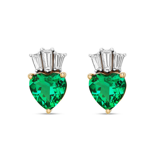 14K Gold Lab Emerald and Diamond Claddagh Earrings