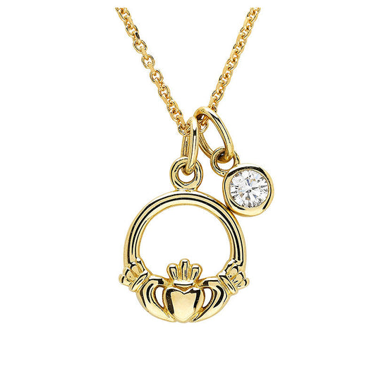 14kt Gold Lab Diamond Bezel Claddagh Necklace Small