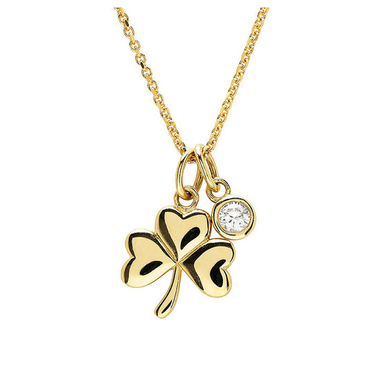 14kt Gold Lab Bezel Diamond Shamrock Necklace
