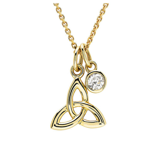 14kt Gold Bezel Lab Diamond Trinity Knot Necklace Small