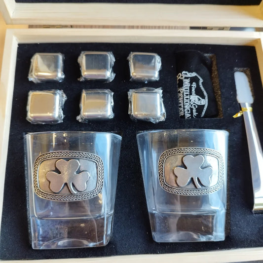 Mullingar Pewter Whiskey Plain Glass Set with Whiskey Stones