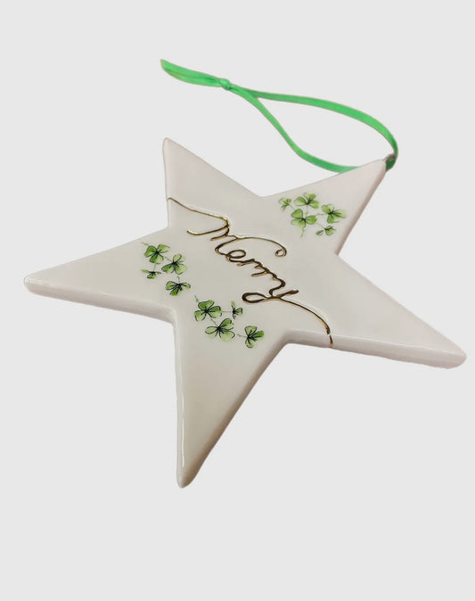 Shamrock Merry Ceramic Ornament