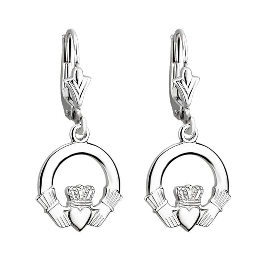 14k White Gold Claddagh Drop Earrings