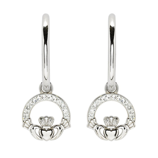 ShanOre Sterling Silver Claddagh Drop Hoop Earrings