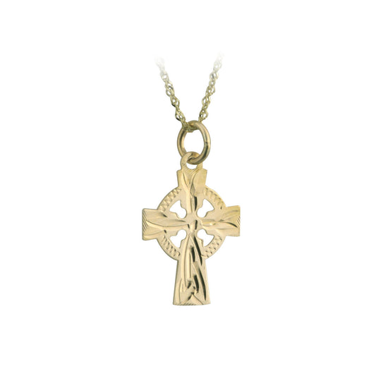 Solvar 14k. Hand Engraved Small Celtic Cross Necklace