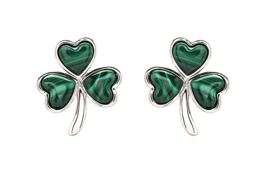 ShanOre Sterling Silver Malachite Shamrock Stud Earrings