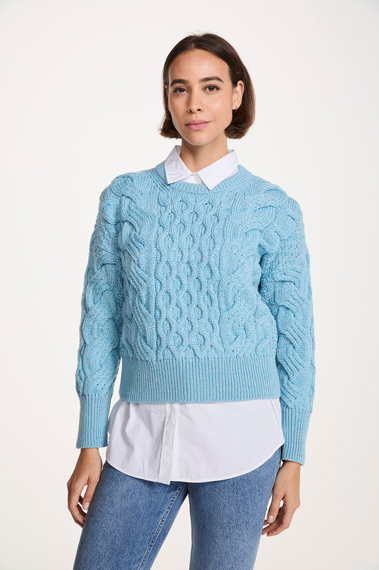 Aran Woollen Mills Super Soft Merino Crop Cable Sweater