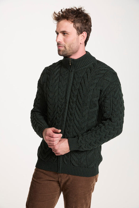 Aran Woollen Mills Men's Cable Full Zipper Cardigan