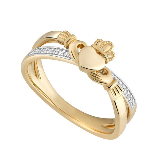 14K. YG Diamond Claddagh Kiss