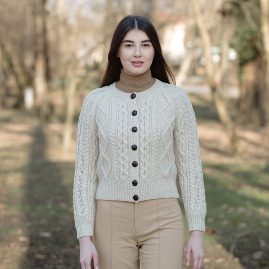 Saol Knitwear Ladies Cropped Cable Cardigan