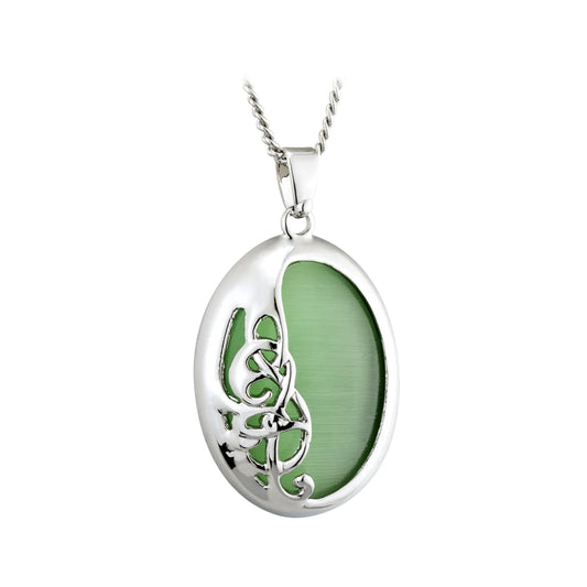Solvar Rhodium Cat's Eye Celtic Oval Necklace