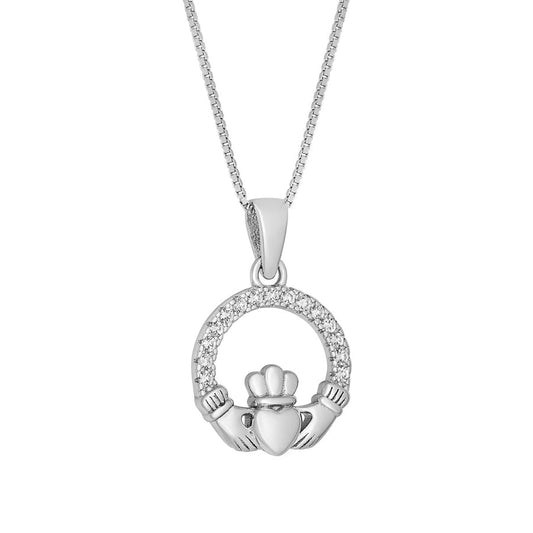 Solvar Sterling Crystal Small Claddagh Necklace