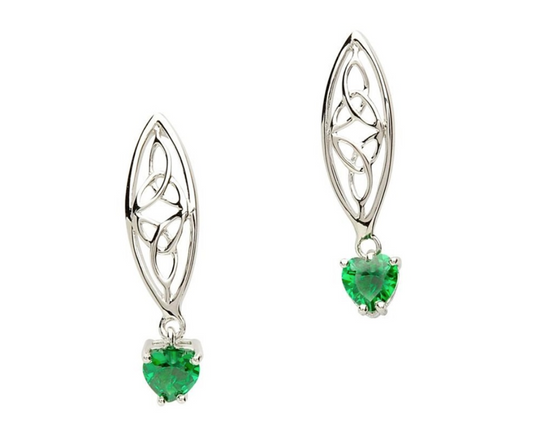 Sterling Green CZ Drop Trinity Earrings