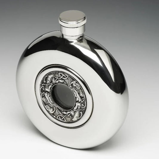 Mullingar Pewter Flask with Glass Center