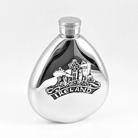 Mullingar Pewter Teardrop Whiskey Flask Ireland Design