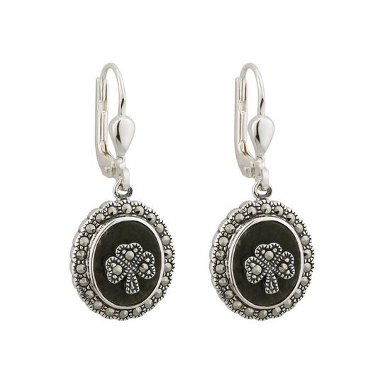 Connemara Marble Marcasite Shamrock Earrings