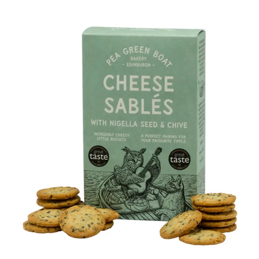 Pea Green Boat Cheese Sablés with Nigella Seed & Chive
