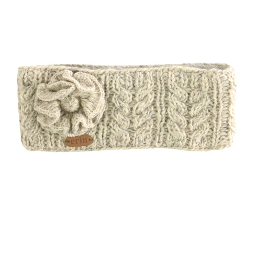 Aran Cable Headband with Flower