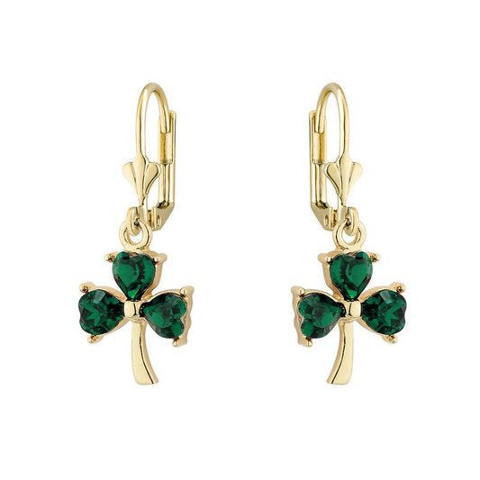Solvar Gold Plated Green Crystal Shamrock Earrings