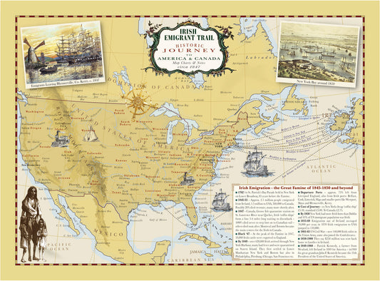 Irish Emigration Trail Map 16" x 20" Print Only