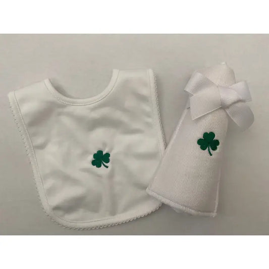 Embroidered Shamrock Bib and Burp Cloth Set