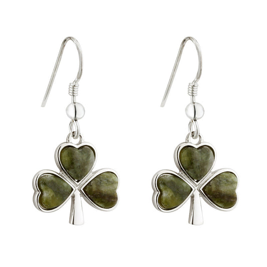 Solvar Rhodium Silver Marble Shamrock Drop Earrings