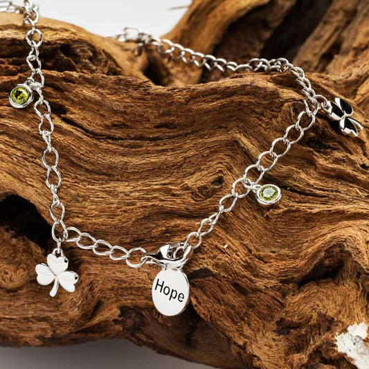 ShanOre Silver Peridot CZ Shamrock Bracelet