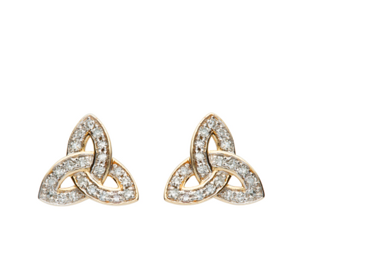 ShanOre 14K Gold Diamond Set Stud Trinity Knot Earrings